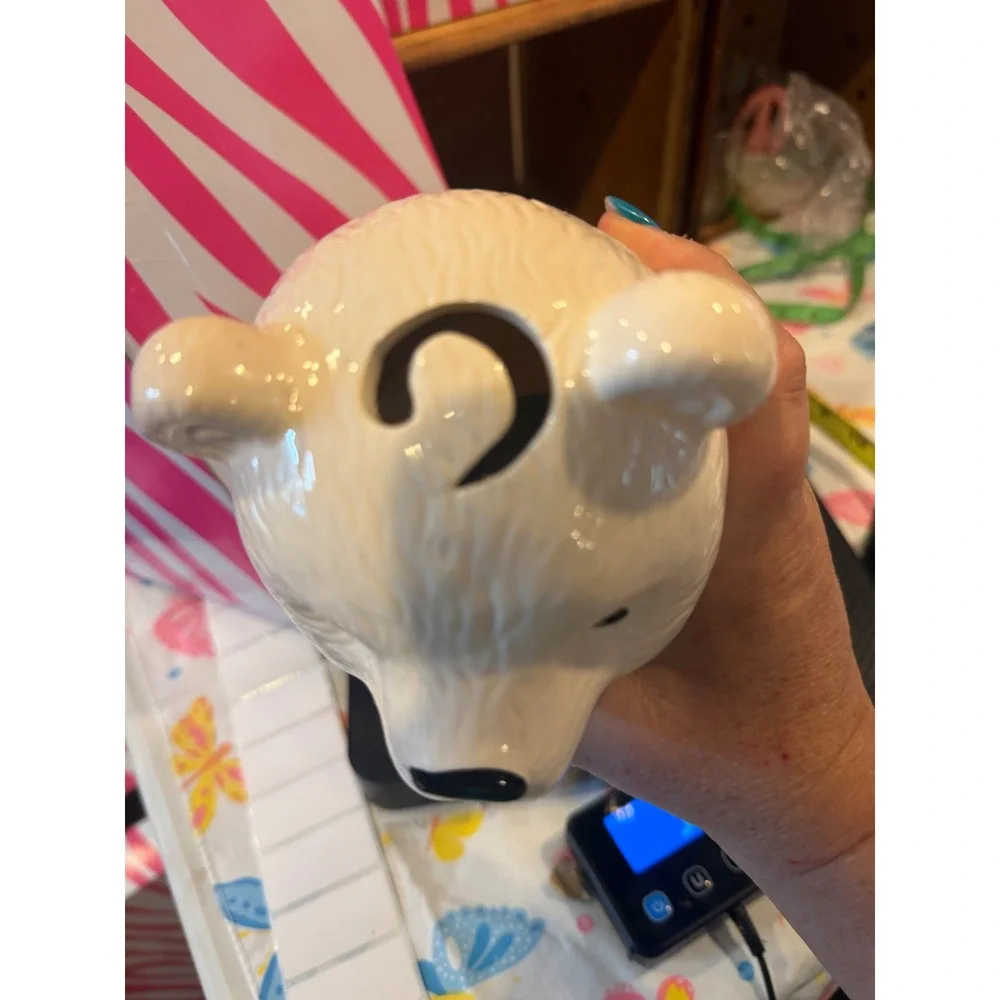 Pink Zebra Retired Polar Bear Ceramic Candle Luminary White Blue Scarf